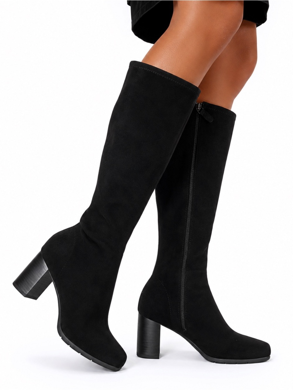 Aerosoles Micah Black Knee High Stretch Block Heel Boots Womens SZ 6W Wide Calf